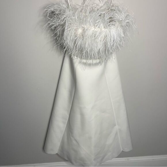 BADGLEY MISCHKA Feather Belted Midi Dress in WHITE Strapless MISSING BELT Size 8 - Picture 11 of 15